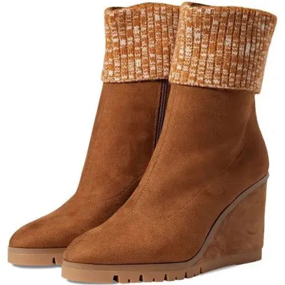 DONALD PLINERBrown Wedge Boots with Knit Cuff Size 7